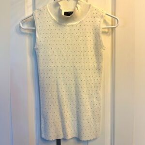 Tahari white ribbed top with gold studs size small